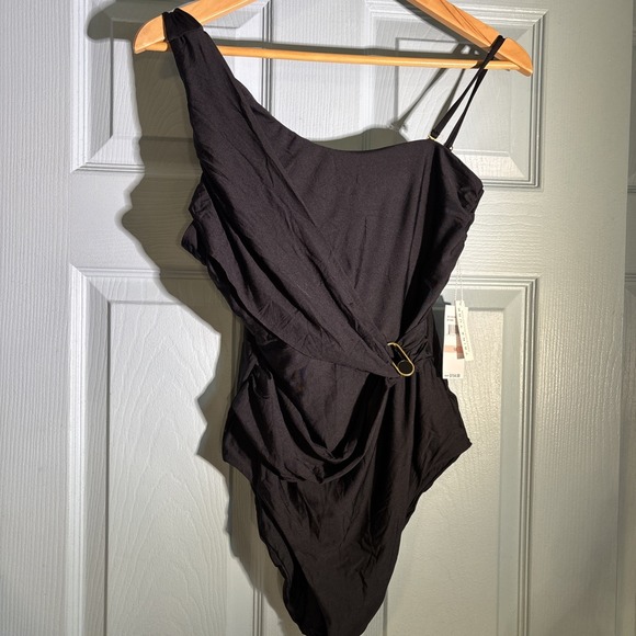 Trina Turk Other - Trina Turk Black One Shoulder Swimsuit Women's Size 10 Asymmetrical Belted.